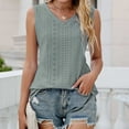 thumbnail image 1 of Tank Tops for Women Plus Size Sleeveless V-neck Solid Color Comfortable Hollow Out Loose T-shirt Casual Tops Army Green XL, 1 of 5