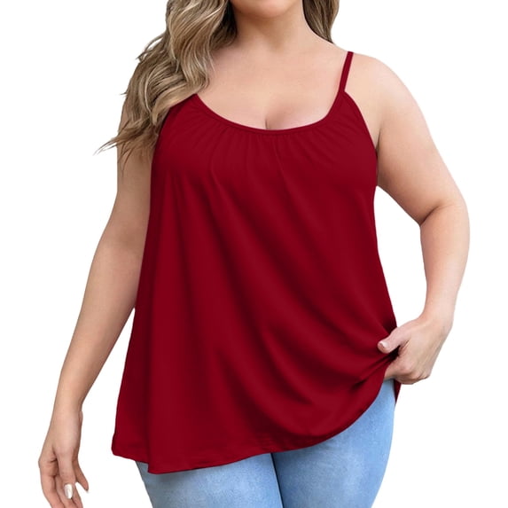 Tank Tops for Women Plus Size Soft Built In Bra Comfy Yoga Tank Top Red 4Xl