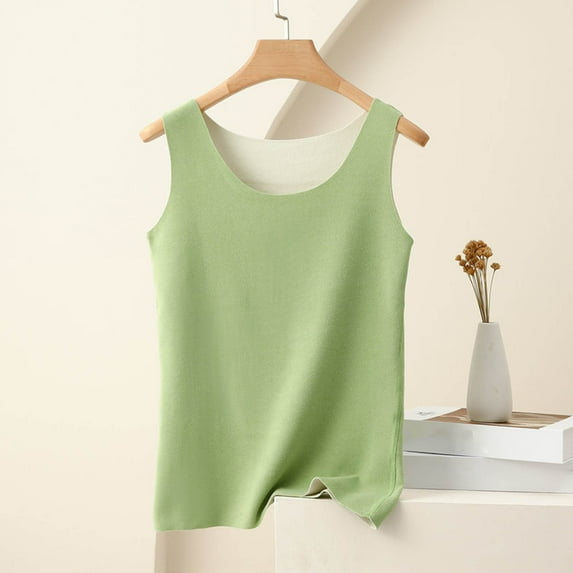Tank Tops for Women Plus Size Solid Color Slim Suspender Round Neck Casual Top Army Green L