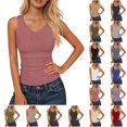 thumbnail image 1 of Tank Tops for Women Plus Size Summer Sleeveless V-Neck Solid Collar Blouses Womens Tank Tops With Chest Cushion Short, Pink-2XL, 1 of 7