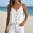 thumbnail image 1 of Tank Tops for Women Plus Size Women V Neck Button Front Spaghetti Strap Linen Tank Tops Loose Breathable Casual Summer Boho Sleeveless Tops White L, 1 of 7