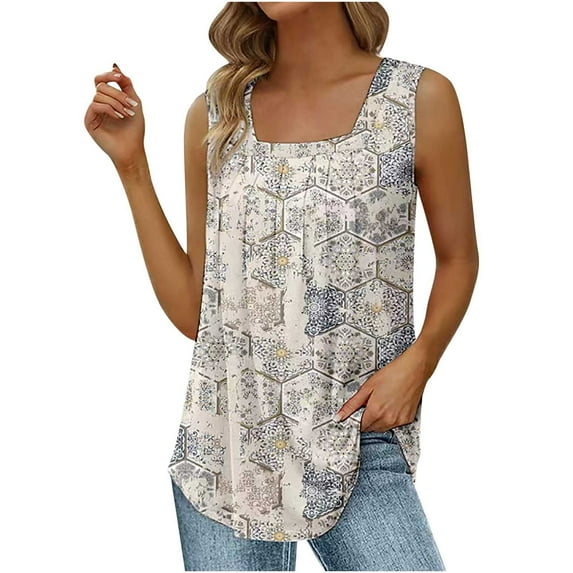 Tank Tops for Women Plus Size Women's Fashion Printed V-neck Comfortable Loose T-shirt Sleeveless Blouse Casual Tops on Clearance