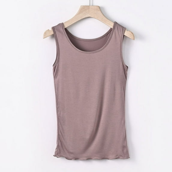 Tank Tops for Women Plus Size under $3 Sleeveless Solid Color Round Neck Casual Tank Top Khaki 3XL