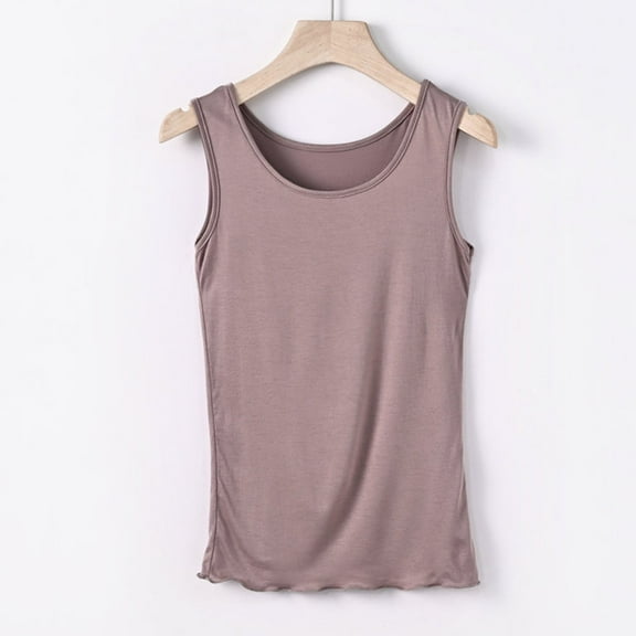 Tank Tops for Women Plus Size under $3 Sleeveless Solid Color Round Neck Casual Tank Top Khaki M