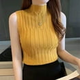 thumbnail image 1 of Tank Tops for Women Plus Size under $3 Sleeveless Solid Round Neck Knit High Neck Sweater Bottoming Top Yellow One Size, 1 of 4