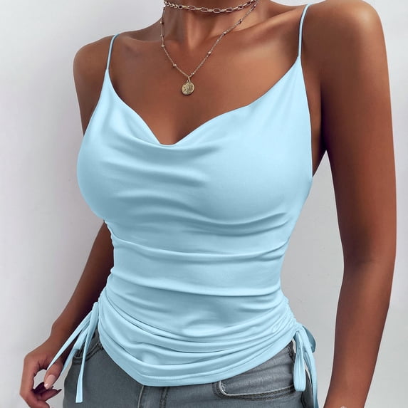 Tank Tops for Women Plus Size under $5 Sleeveless Camis V-Neck Casual Ladies Slim Vest Sky Blue XL