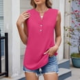 thumbnail image 1 of Tank Tops for Women Plus Size under $5 Sleeveless Chiffon V-neck Button Casual Solid Color Tank Hot Pink 2XL, 1 of 6