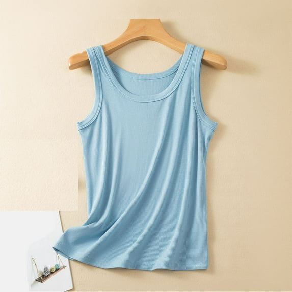 Tank Tops for Women Plus Size under $5 Sleeveless Round Neck Solid Color Loose Thin Bottoming Home Shirt Sky Blue L