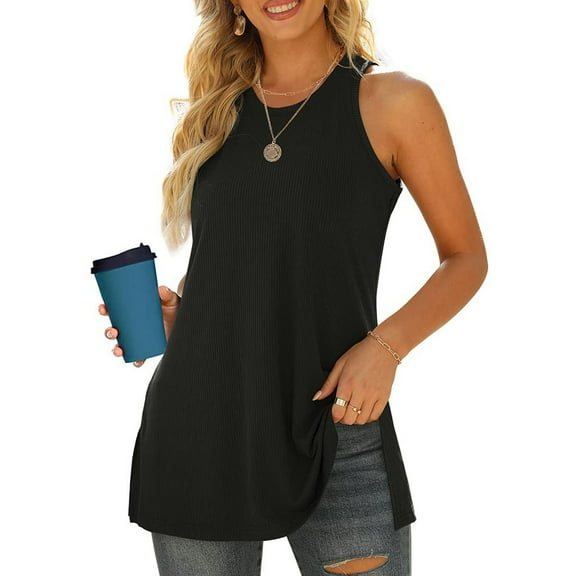 Tank Tops for Women Plus Size under $5 Sleeveless Round Neck Vest Solid Casual Blouse