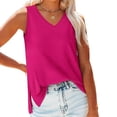 thumbnail image 1 of Tank Tops for Women Plus Size under $5 Sleeveless V-neck Slim Fitted Solid Color Hem Split Casual Tank Hot Pink 2XL, 1 of 6