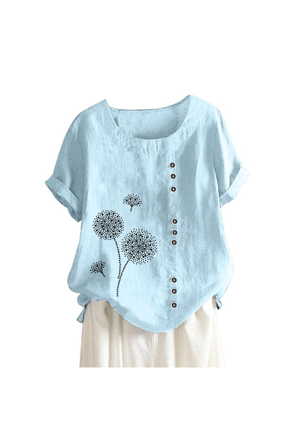 Tank Tops for Women Print Short Sleeve Button Tuned Tees for Girls,Beige,2XL