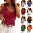 thumbnail image 1 of Tank Tops for Women Ribbed Boho Vacation Tops Summer Casual Scallop Trim Scoop Neck Sleeveless Sweater Vest, #02 Red XXL, 1 of 7