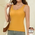 thumbnail image 1 of Tank Tops for Women Round Neck Camisole Built In Bra Basic Wirefree Sleeveless Womens Cami Yellow M, 1 of 7