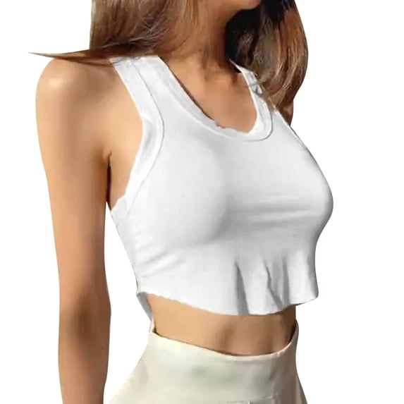 Tank Tops for Women Round Neck Cropped Solid Sleeveless Vests