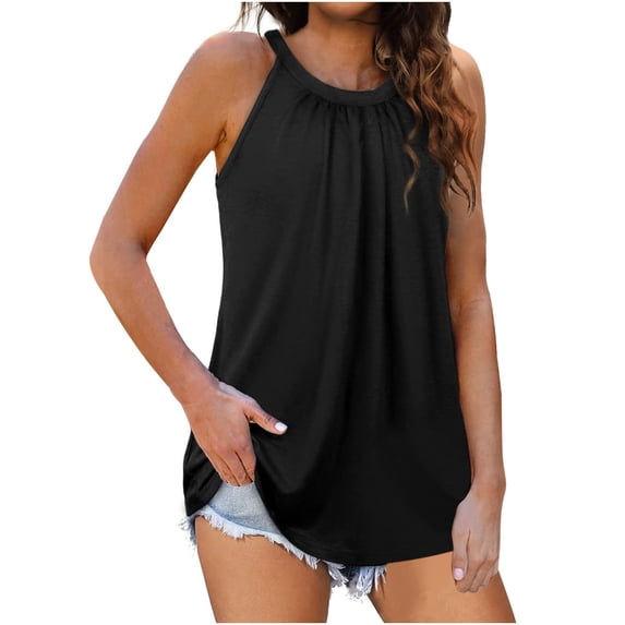 BLVB Tank Tops for Women Round Neck Solid Sleeveless Basic Blouses Casual Loose Fit Ladies Summer Flowy Vest Shirt