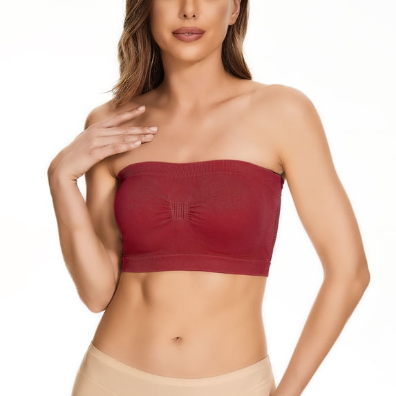 Xijirk Tank Tops Seamless Convertible Bandeau Bra Strapless Bralette Non Padded Wire Free Comfort Layer Top Camisole Tops for Women,Wine,5XL