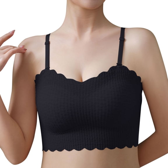 Tank Tops for Women,Seamless Convertible Unwired Strapless Bra Comfortable Supportive Tube Top,Camisole Tops for Women,Black,XL