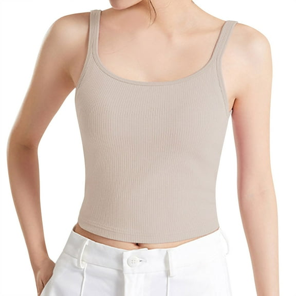 Tank Tops for Women,Seamless Ladies Slim Camisole with Built-In Support and Comfortable Chest Cushion Design,Camisole Tops for Women,Khaki,S