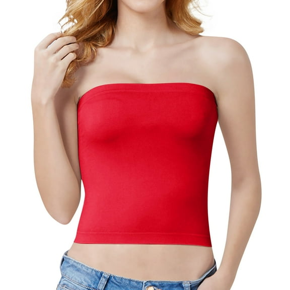 Tank Tops for Women,Seamless Stretchy Strapless Bandeau Tube Top Bra for Women Comfortable Non Padded Bralette,Camisole Tops for Women,Red,A