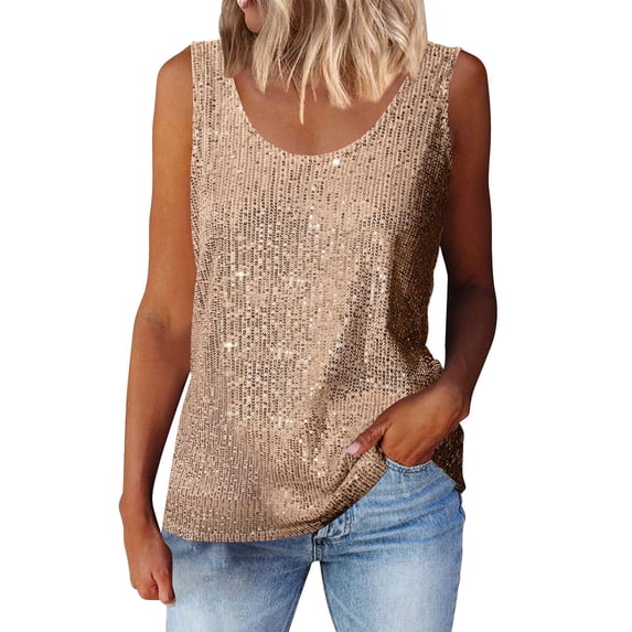 Tank Tops for Women Sequin Neck Sleeveless Blouse Top