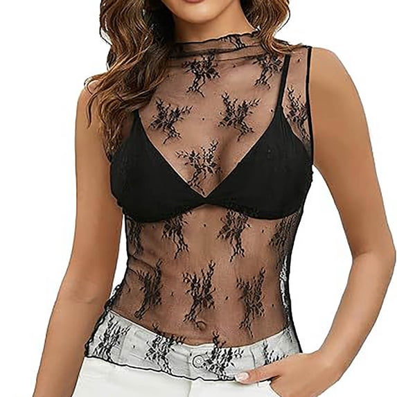Tank Tops for Women Sheer Lace Mesh Sleeveless Base Layer Tops