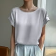 thumbnail image 1 of Tank Tops for Women Short Sleeve Satin Solid Color Round Neck Casual Shirt Top Gray XL, 1 of 3