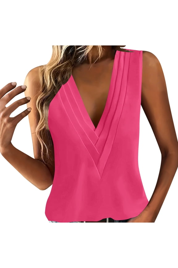 Tank Tops for Women, Sleeveless Chiffon Tops for Women Summer Triple V-neck T Shirts Business Office Dressy Outfit Blouse
