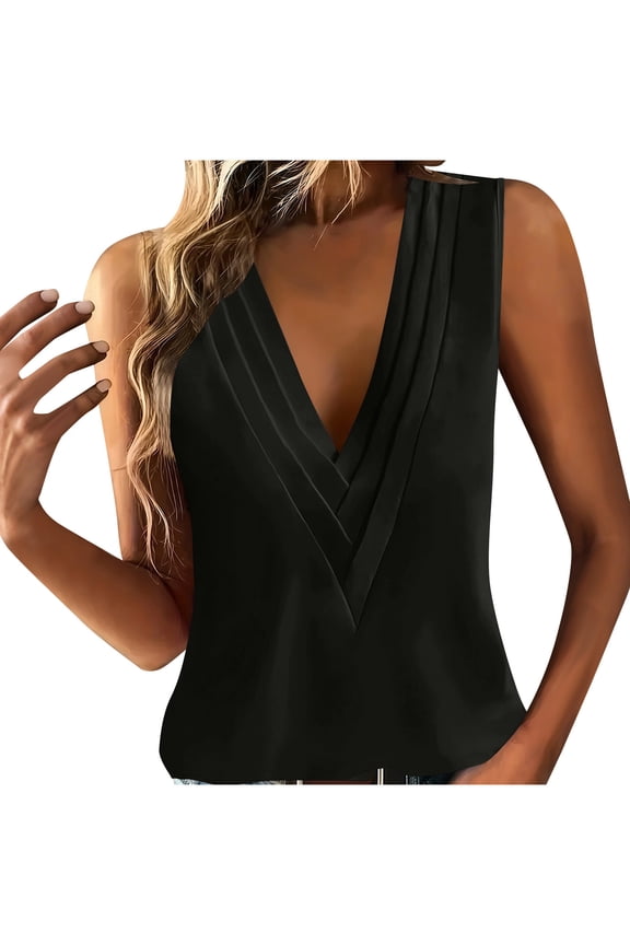 Tank Tops for Women, Sleeveless Chiffon Tops for Women Summer Triple V-neck T Shirts Business Office Dressy Outfit Blouse