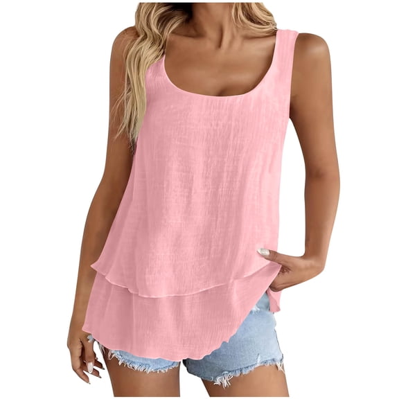 Tank Tops for Women Sleeveless Cotton Linen Blend Solid Color Double Layered front Design Comfortable and Relaxed All Day Long for Everyday Wear