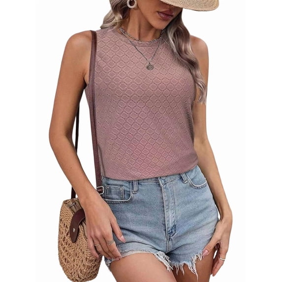 Tank Tops for Women Sleeveless Eyelet Shirts Gray Pink XL