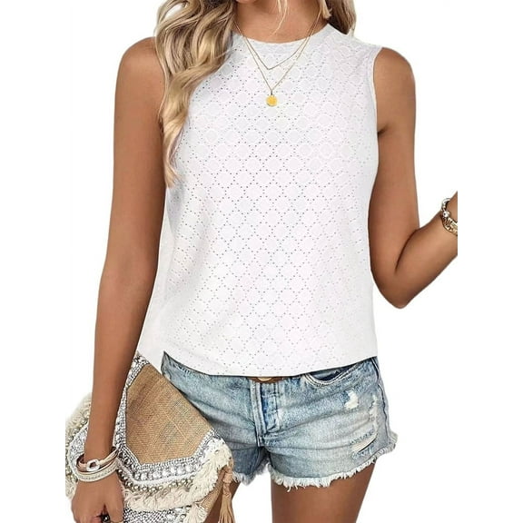 Tank Tops for Women Sleeveless Eyelet Shirts White S