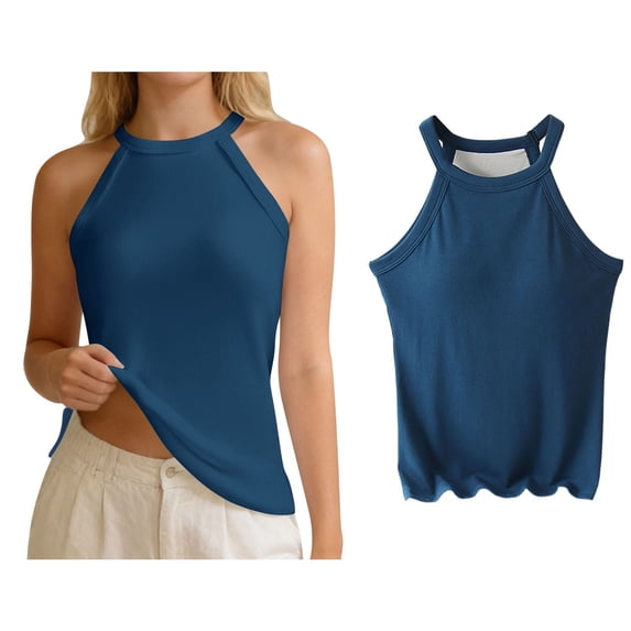 Tank Tops for Women Sleeveless Halter Tank Tops Built in Bra Slim Fitted Sports Bra Running Tops for Women