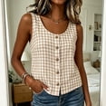 thumbnail image 1 of Tank Tops for Women Sleeveless Round Neck Plaid Button Shirts, 1 of 9