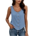 thumbnail image 1 of Tank Tops for Women Sleeveless Round Neck Solid Color Button Shirts, 1 of 8