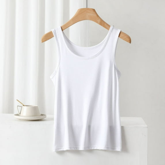 Tank Tops for Women Sleeveless Round Neck Solid Color Loose Thin Bottoming Home Shirt White XXL