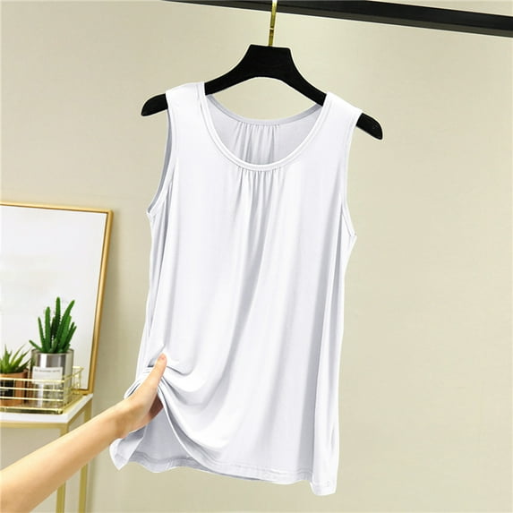 Tank Tops for Women Sleeveless Round Neck Solid Color Loose Thin Bottoming Home Shirt White XXXL