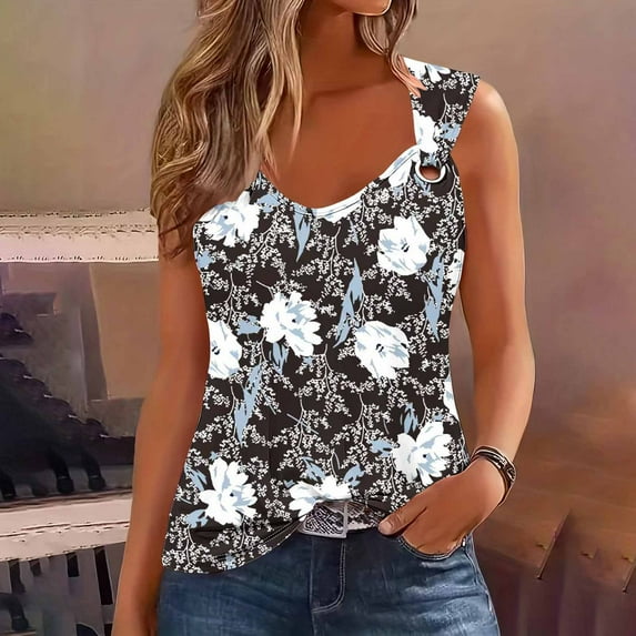 Tank Tops for Women Sleeveless Solid Color Loose Tank Top Black L