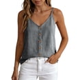 thumbnail image 1 of Tank Tops for Women Sleeveless V Neck Button Front Camisole Shirts Summer Casual Loose Fitted Spaghetti Strap Camis Top, 1 of 7