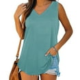 thumbnail image 1 of Tank Tops for Women Sleeveless V-Neck Flowy Basic Casual Summer T-Shirt Sky Blue L, 1 of 6
