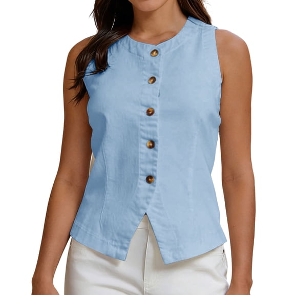 Tank Tops for Women Solid Color Cotton Linen Blazer Style Button Down Top Beach Vacations Sports and Fitness Social Gatherings