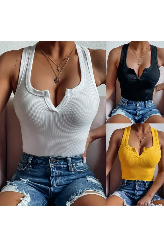 Tank Tops for Women Solid Color Ribbed Slim Fit Halter Neck Backless Knit Blouse Black Summer Vacation Outfits Clothes L
