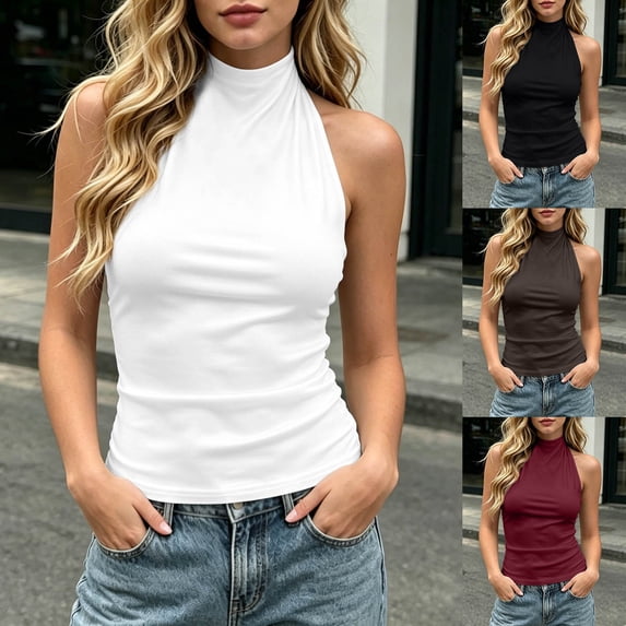 Tank Tops for Women Solid Open Back Racerback Sleeveless Summer Tank Camisole Camisole Tops for Women Brown M