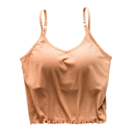 Tank Tops for Women Solid Thread Detail Built In Padded Sleeveless Layering Sling Tank Top Womens Tops