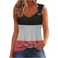 thumbnail image 1 of Tank Tops for Women Splicing Color Summer Fashionable Casual Sleeveless Printed Camisole Metal Round Neck Top Blouse, 1 of 5