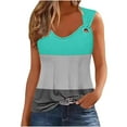 thumbnail image 1 of Tank Tops for Women Splicing Color Summer Fashionable Casual Sleeveless Printed Camisole Metal Round Neck Top Blouse, 1 of 5