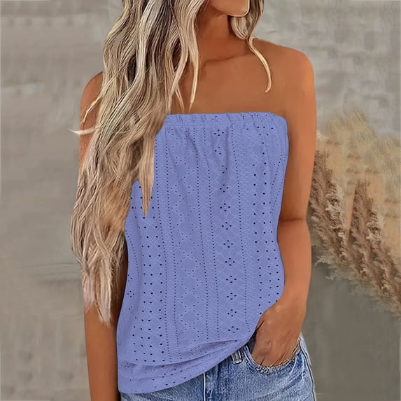 Tank Tops for Women Strapless Loose Fit Solid Color Bandeau Tank Casual Summer Vacation Camisole Tops for Women Purple XL