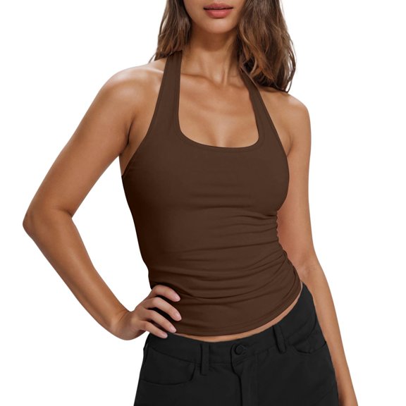Xijirk Tank Tops Stretch Camisole Top Soft Wicking Seamless Comfort Fit Lightweight Activewear Camisole Tops for Women,Brown,XL