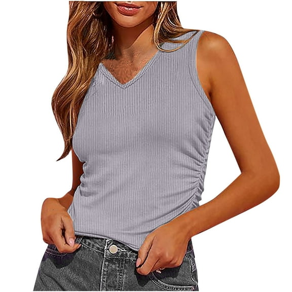 Tank Tops for Women Summer Casual V Neck Slim Sleeveless Pit Strip Tee Tank Tops