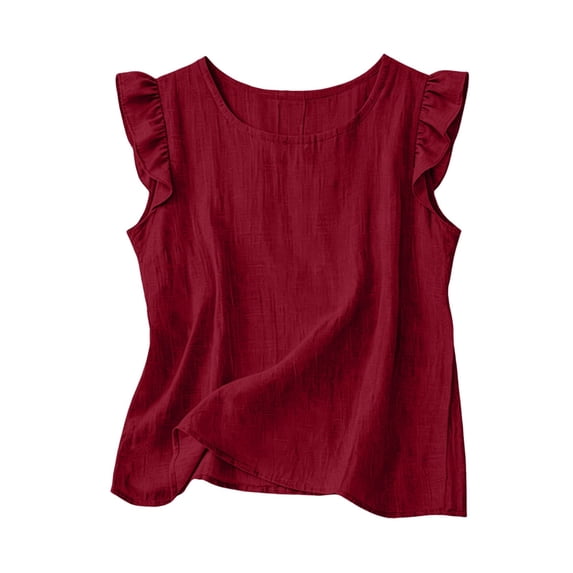 Tank Tops for Women Summer Daily Vacation O Neck T Shirt Vest Casual Camisole Tops Wine Red L