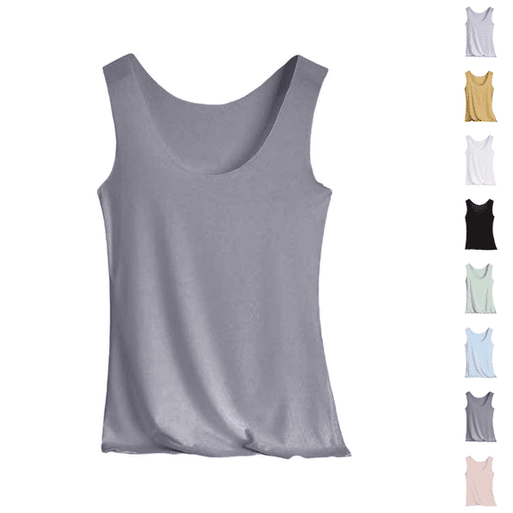 Tank Tops for Women Summer Ice Silk Camisole Tops Seamless Deep Scoop Neck Vests Sleeveless Workout Undershirts 2026 Gray 2XL